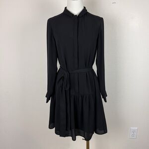 Banana Republic Shirt Dress Womens Zero Shift Button Mini Belted Black